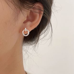 简约双环几何耳环耳饰日韩 持恒S925纯银圆圈形耳钉女小众时尚