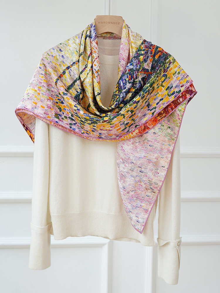 MATISSE CASTLE SPRING 2025 NEW SILK FLOWER LUO DOUBLE-SIDED LARGE SQUARE SCARF MULBERRY SILK SILK SCARF LARGE SHAWL SCARF