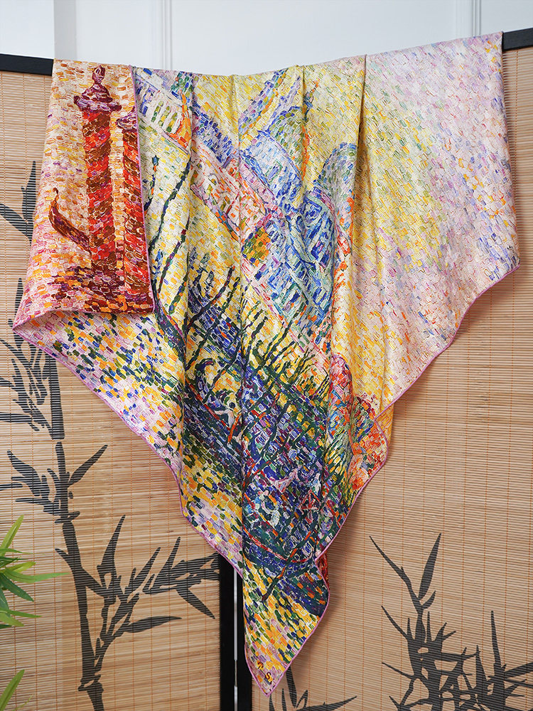 MATISSE CASTLE SPRING 2025 NEW SILK FLOWER LUO DOUBLE-SIDED LARGE SQUARE SCARF MULBERRY SILK SILK SCARF LARGE SHAWL SCARF