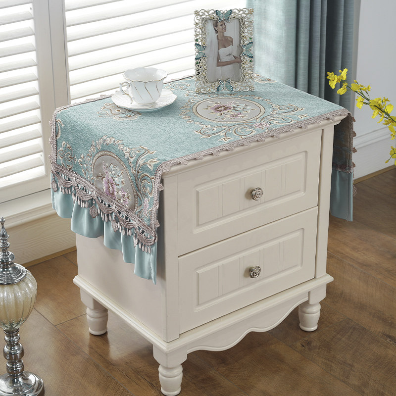 欧式床头柜小桌布盖布巾方巾化妆台布布艺垫子防尘套罩蓝色印表机