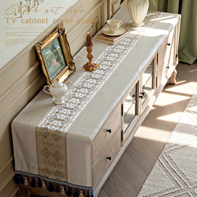 欧式电视柜桌布长条玄关鞋柜盖布盖巾防尘茶几法式轻奢高级感桌旗,居家布艺,桌布,淘宝优惠券,粉丝福利购,淘宝优惠卷