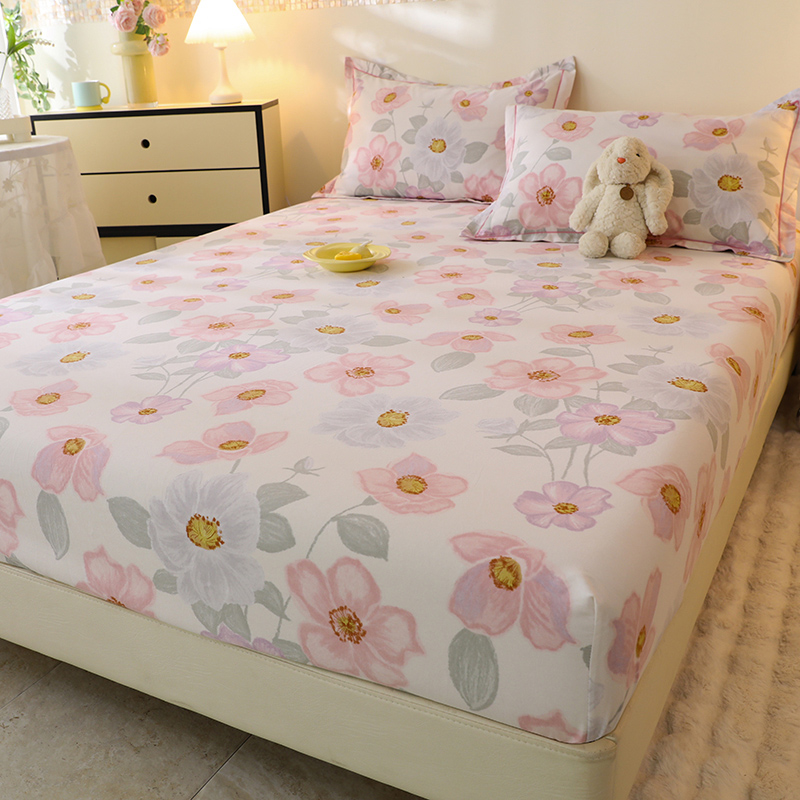 田园全棉磨毛床笠单件床单加厚