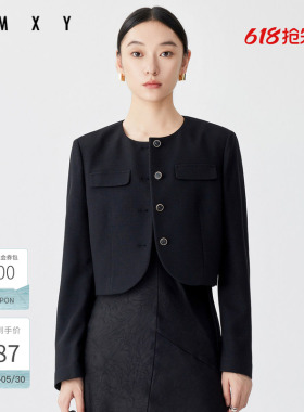 古木夕羊简约黑色小香风外套女秋季新品时尚减龄圆领显瘦上衣