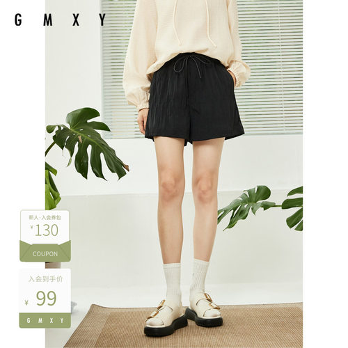 古木夕羊松紧腰抽绳短裤女显瘦小个子百搭阔腿裤GS35014019