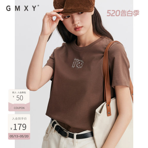 古木夕羊纯棉修身显瘦圆领短袖T恤女秋季新款GR550091014