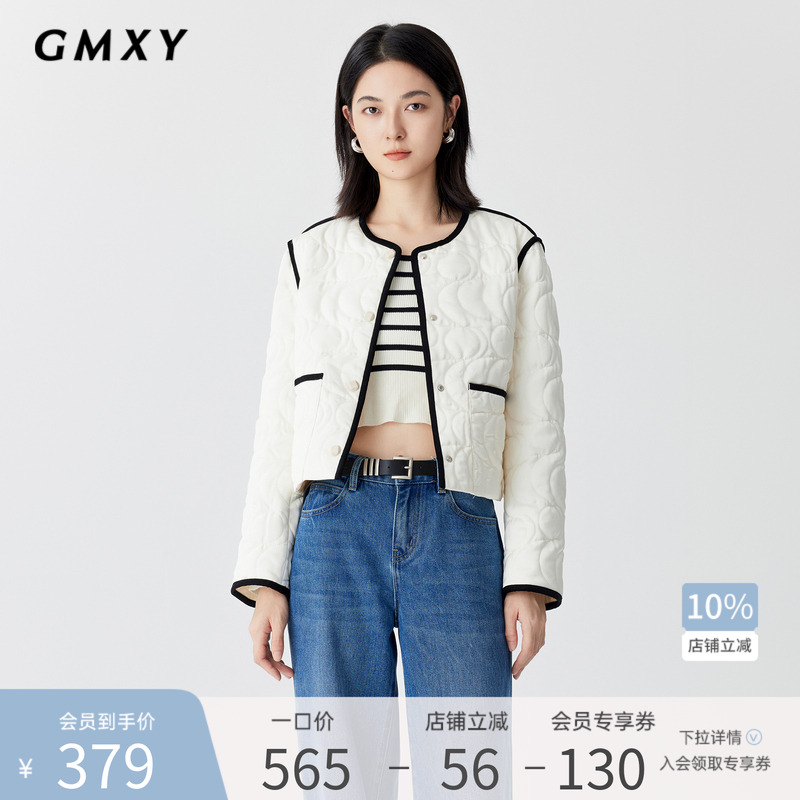 古木夕羊气质撞色设计无领棉外套女衍缝显瘦减龄外套GS41002001