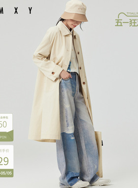 古木夕羊气质翻领单排扣长袖风衣女时尚减龄宽松外套GS510062003