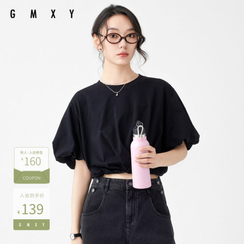 古木夕羊夏季新品圆领短袖结构T恤女GS430091001