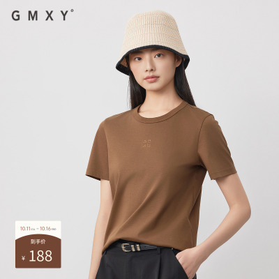 古木夕羊简约纯色短袖T恤女2025夏季新款修身上衣打底GS530091015