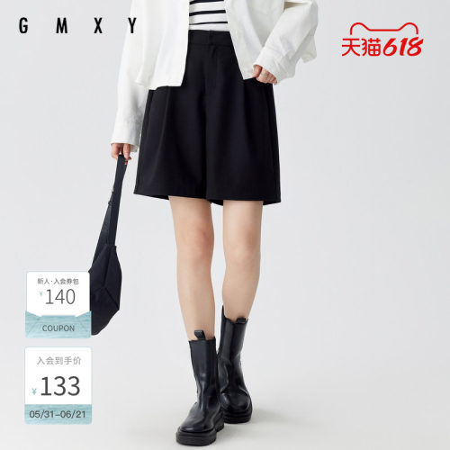 古木夕羊通勤简约黑色短裤女百搭显瘦减龄休闲裤GS41014004