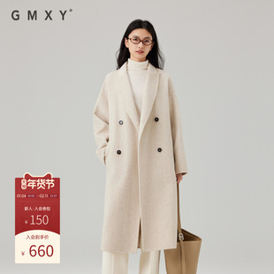 古木夕羊简约高级感气质毛呢外套女2024冬翻领减龄100%绵羊毛外套