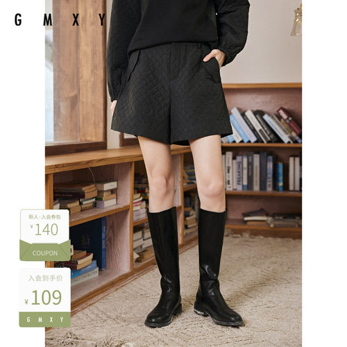 古木夕羊纯色休闲菱格短裤休闲