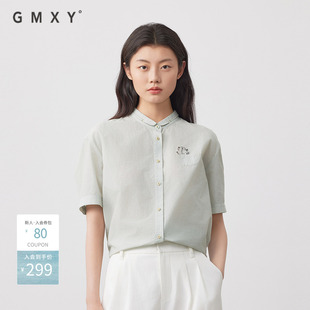 古木夕羊简约宽松印花短袖衬衫女上衣夏季新款GS530082007