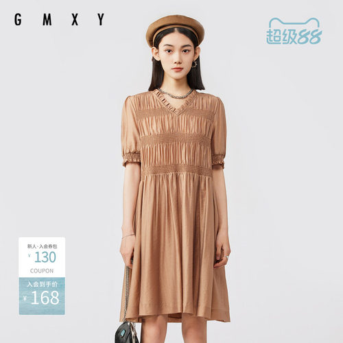 夏季新品设计木耳领短袖连衣裙