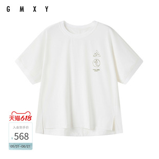 古木夕羊印花时尚潮流休闲简约短袖夏季新款宽松T恤女GR63122021
