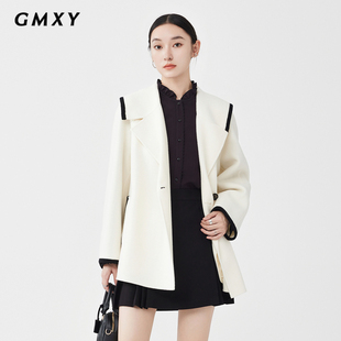 简约纯色翻领立体裁剪双排扣全羊毛大衣女GS37005013 古木夕羊冬季