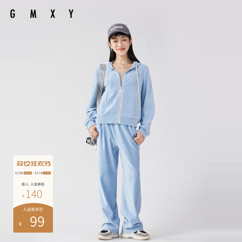 直筒抽绳卫裤女宽松休闲裤