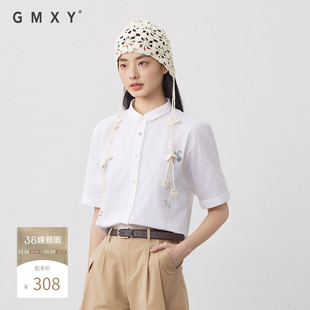 古木夕羊2025夏季新款简约时尚气质短袖印花衬衫女GS530082004