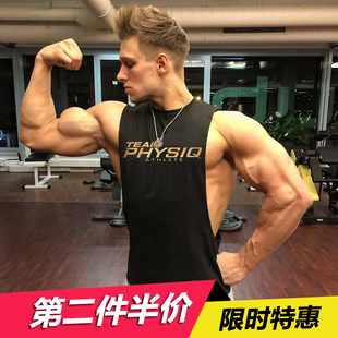 健身背心男宽松肌肉训练健美运动跑步透气潮T坎肩纯棉无袖大开叉