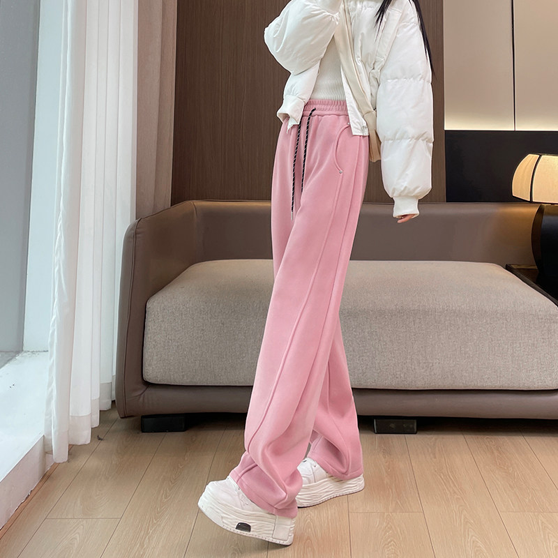 粉色加绒香蕉阔腿裤卫裤女冬季新款显瘦高腰休闲加厚运动直筒长裤,女装/女士精品,休闲裤,淘宝优惠券,粉丝福利购,淘宝优惠卷
