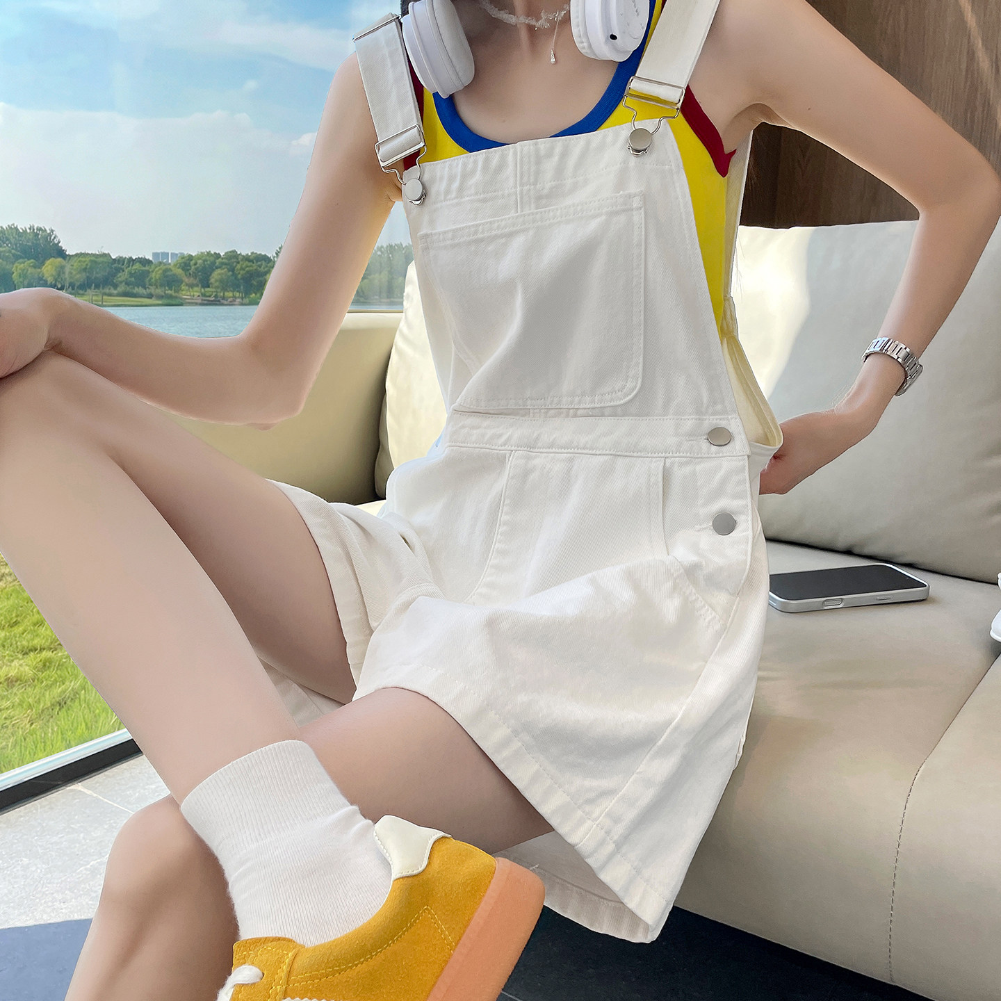 减龄牛仔背带短裤女夏季薄款显瘦图片