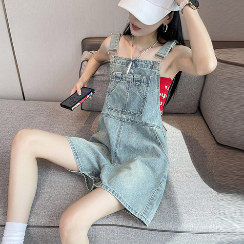 减龄牛仔背带短裤女夏季宽松显瘦