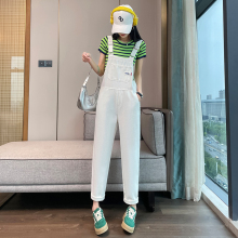 白色牛仔背带裤子女夏季薄款小个子减龄显瘦韩版哈伦连体长裤奶系