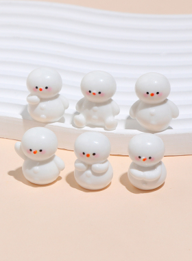 新年圣诞白色雪人立体微景观树脂摆件创意电脑桌面车载装饰品摆件