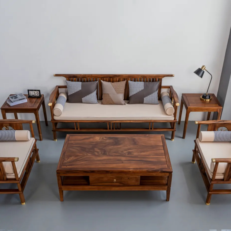 新中式胡桃木实木沙发组合