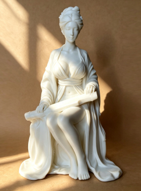 仿石性感美女摆件书房茶室桌宠鱼缸造景装饰雕塑中式 琴棋书画-琴