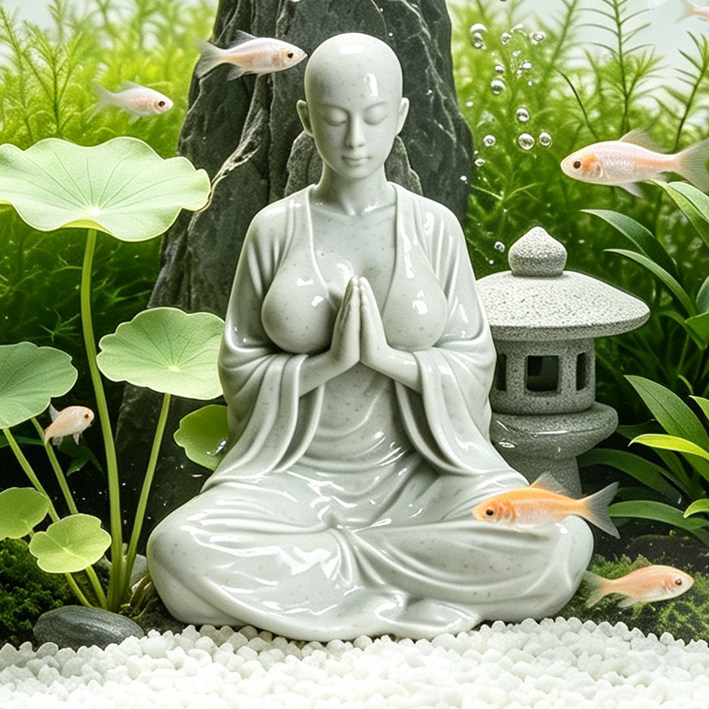 仿石鱼缸造景中式打坐禅意古装性造景/装饰