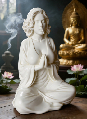 仿石祈福性感丰满美女纯欲打坐禅意茶宠鱼缸造景创意搞笑塑料摆件