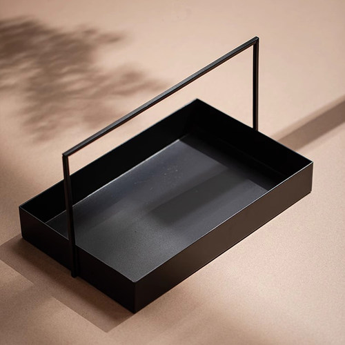 新中式铁艺提篮黑色茶盘