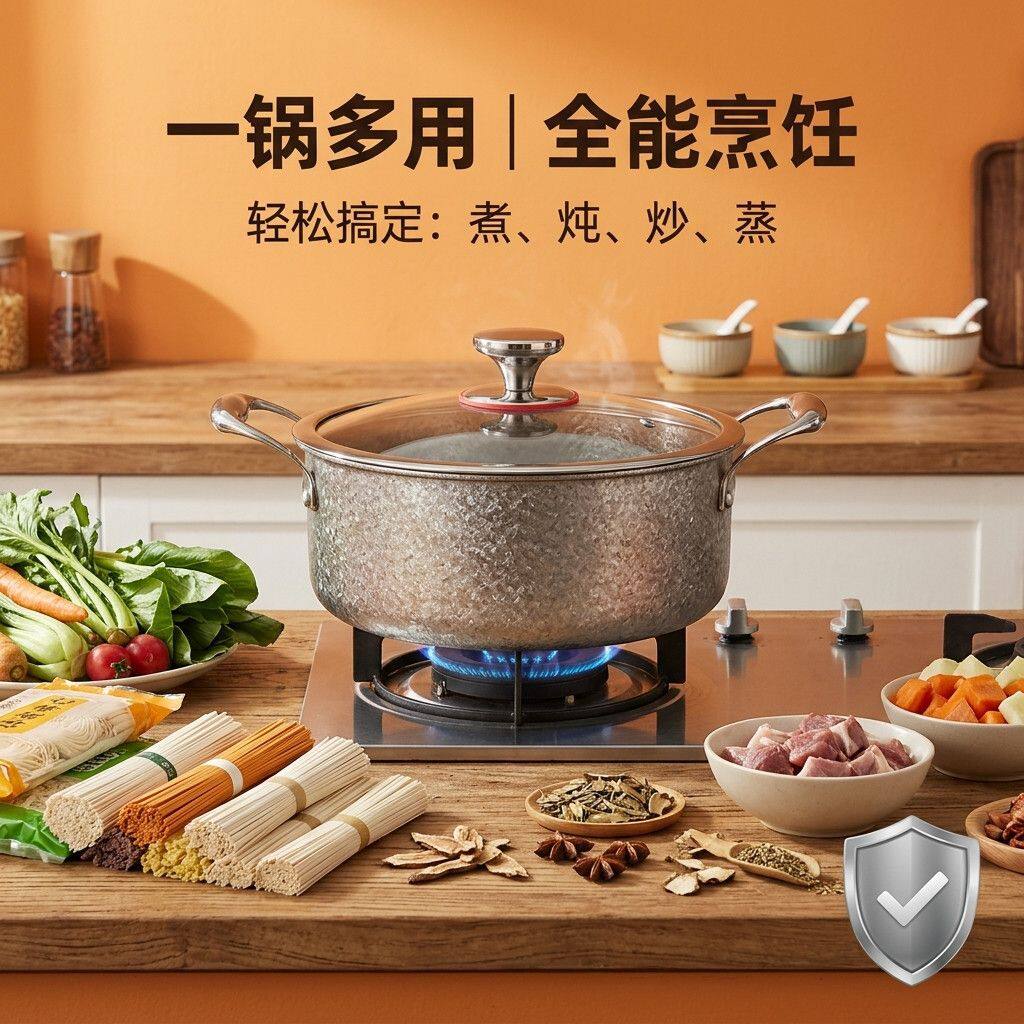 高档纯钛双耳汤锅健康抑菌钛锅