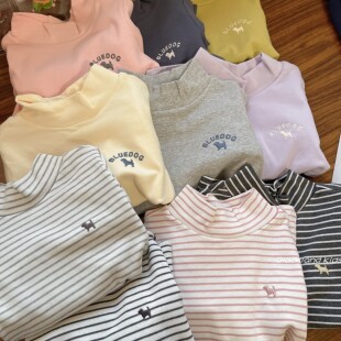 100-160码春秋冬童装 男女童儿童中大童高弹半高领打底衫保暖上衣