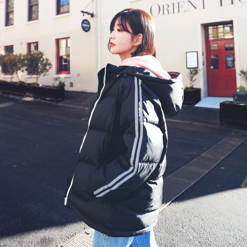 韩版学生宽松时尚连帽短款羽绒服