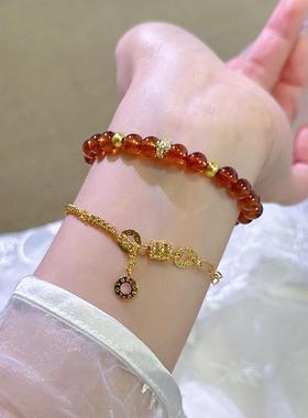 天然巴西橙红石榴石手链