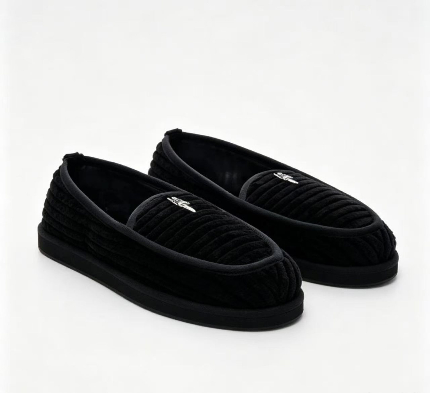 thumbnail for [Designer Style] Pleated Corduroy Red Lip Fang Loafers Unisex Niche Casual Slip-on Shoes