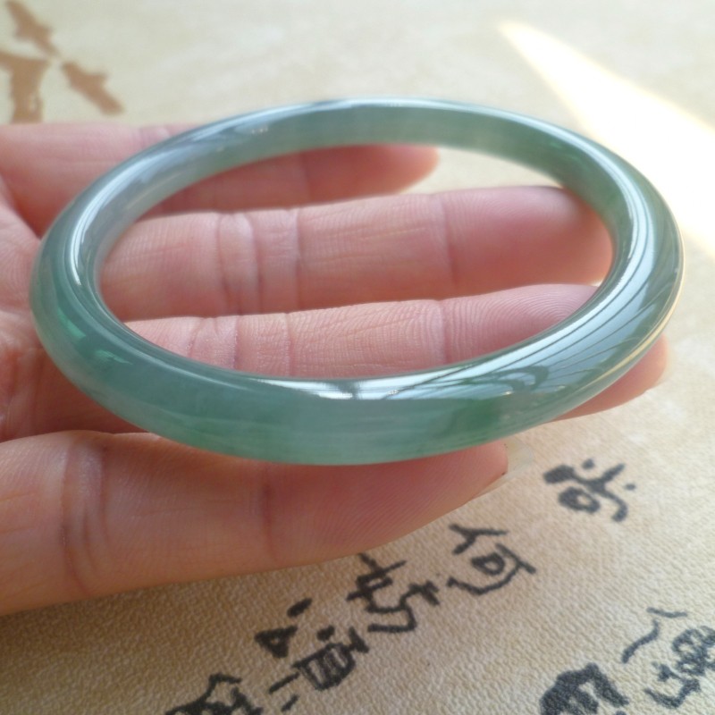 天然A货缅甸翡翠/冰种油青53手镯