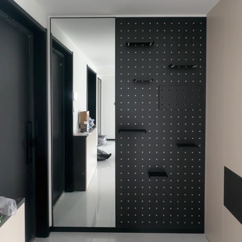 入户门金属黑色洞洞板置物架上墙不锈钢定制铝合金墙面收纳铝型材