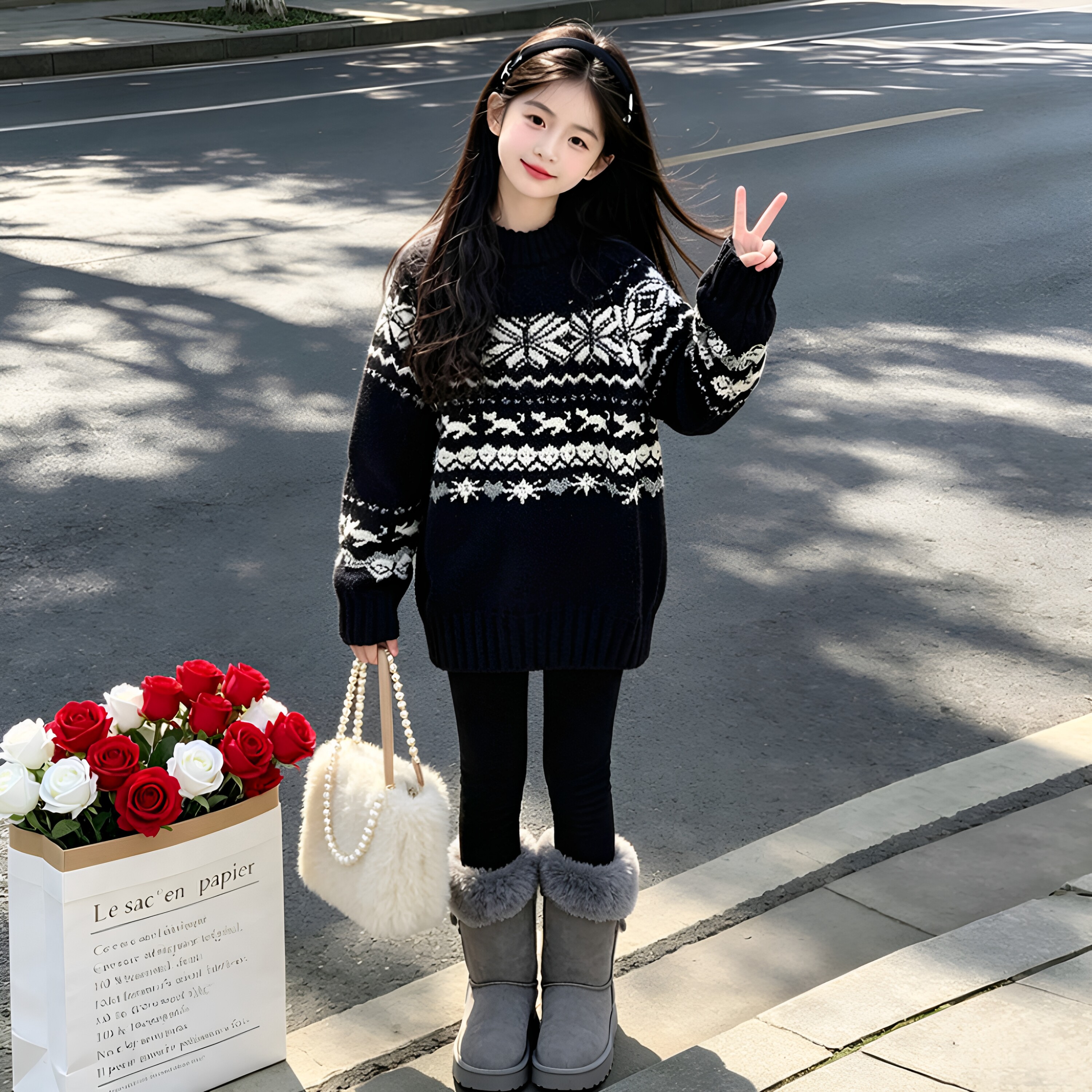 女童秋季套装2026新款费尔岛套装