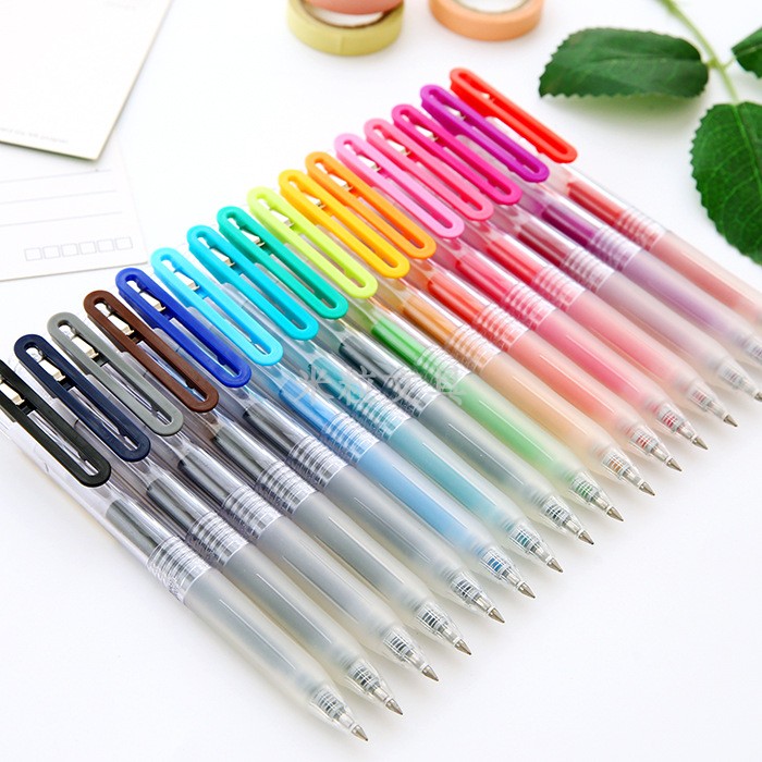 日本MUJI无印良品顺滑按动凝胶墨水笔透明杆彩色笔夹水笔手账文艺