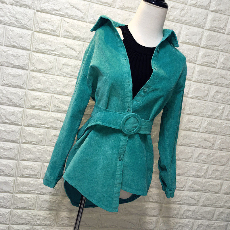 春冬装系腰带加厚灯芯绒衬衫女超仙不规则中长款收腰衬衫宽松上衣在类目 女装/女士精品, 衬衫中 - 来自Buy2taobao.com提供专业的淘宝代购服务