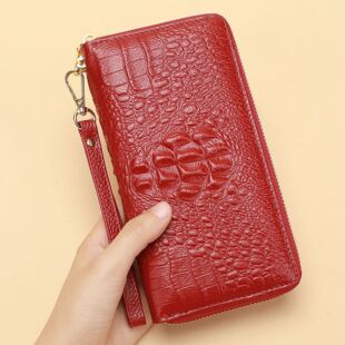 真皮钱包女士长款真皮手包2023新款皮夹手拿包牛皮钱夹拉链手抓