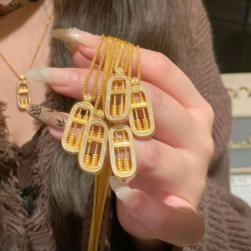 古法手工金珠算盘项链