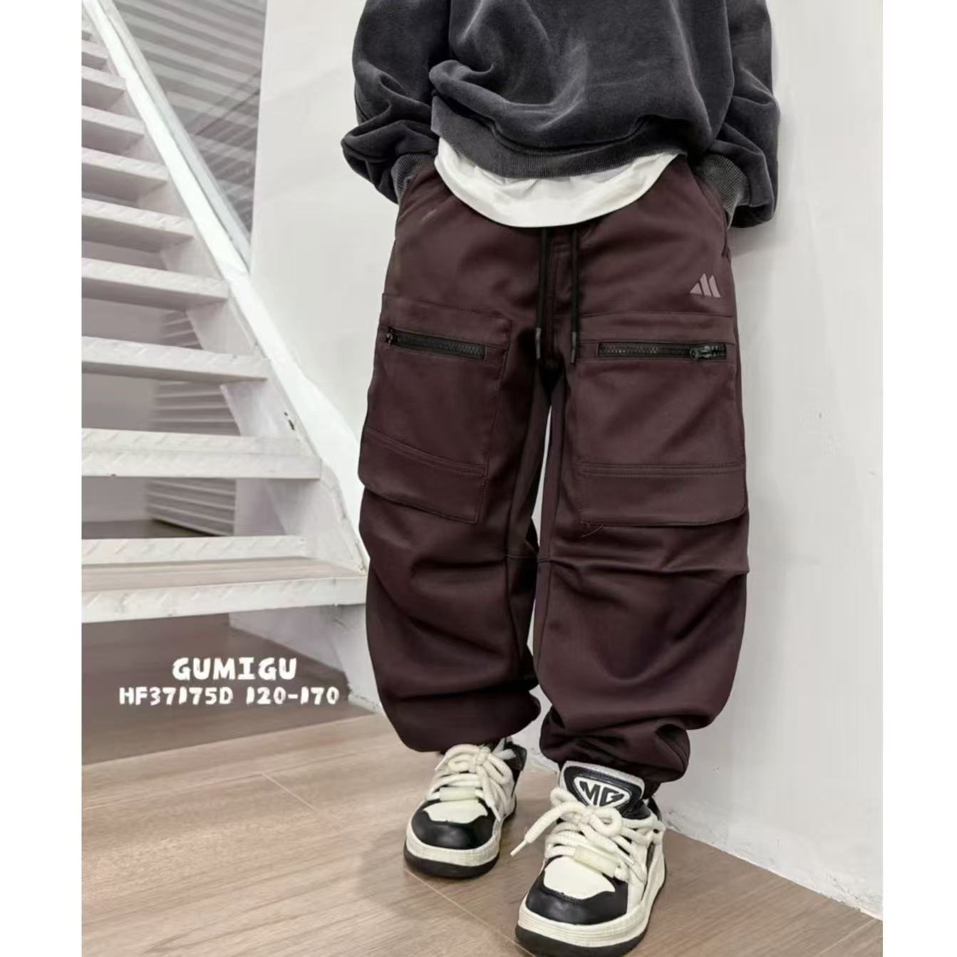 11.22儿童休闲长裤加绒束脚安卡拉红大E小e工装37175D