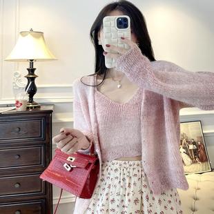 提花深浅渐变针织吊带开衫 张涩涩ZSS 新品 秋季 两件套毛衣 YIER