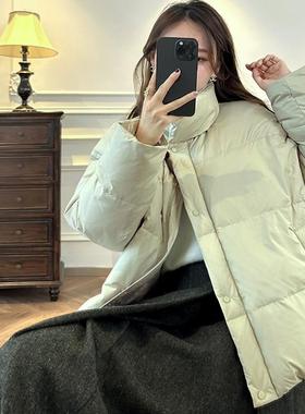 张涩涩2024冬季新款豆花蓬松有型防风御寒短款小个子淡绿色羽绒服