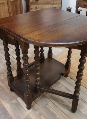 美式复古实木折叠餐桌客厅家用餐厅椭圆形咖啡圆桌vintag中古桌子