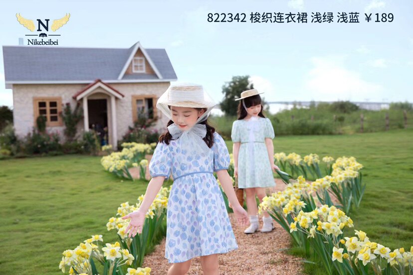 妮可贝贝夏装新款童装中童花朵连衣裙女童小清新裙子儿童雪纺裙